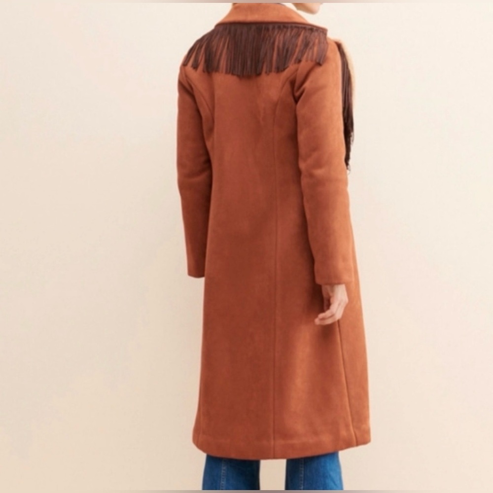 Anthropologie Brown and Cream Fringe Coat, MED - Picture 4 of 11